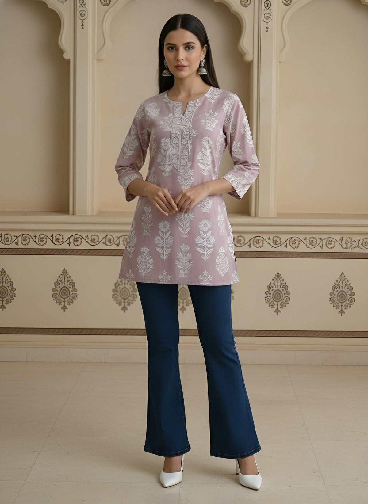 Women Mauve Printed Straight Tunic
