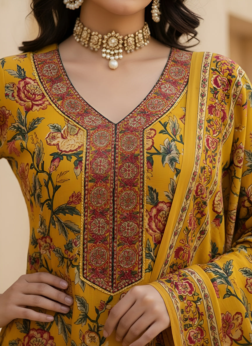 Yellow Anarkali Kurta Set With Dupatta for Women