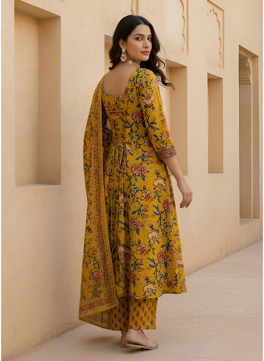 Yellow Anarkali Kurta Set With Dupatta for Women