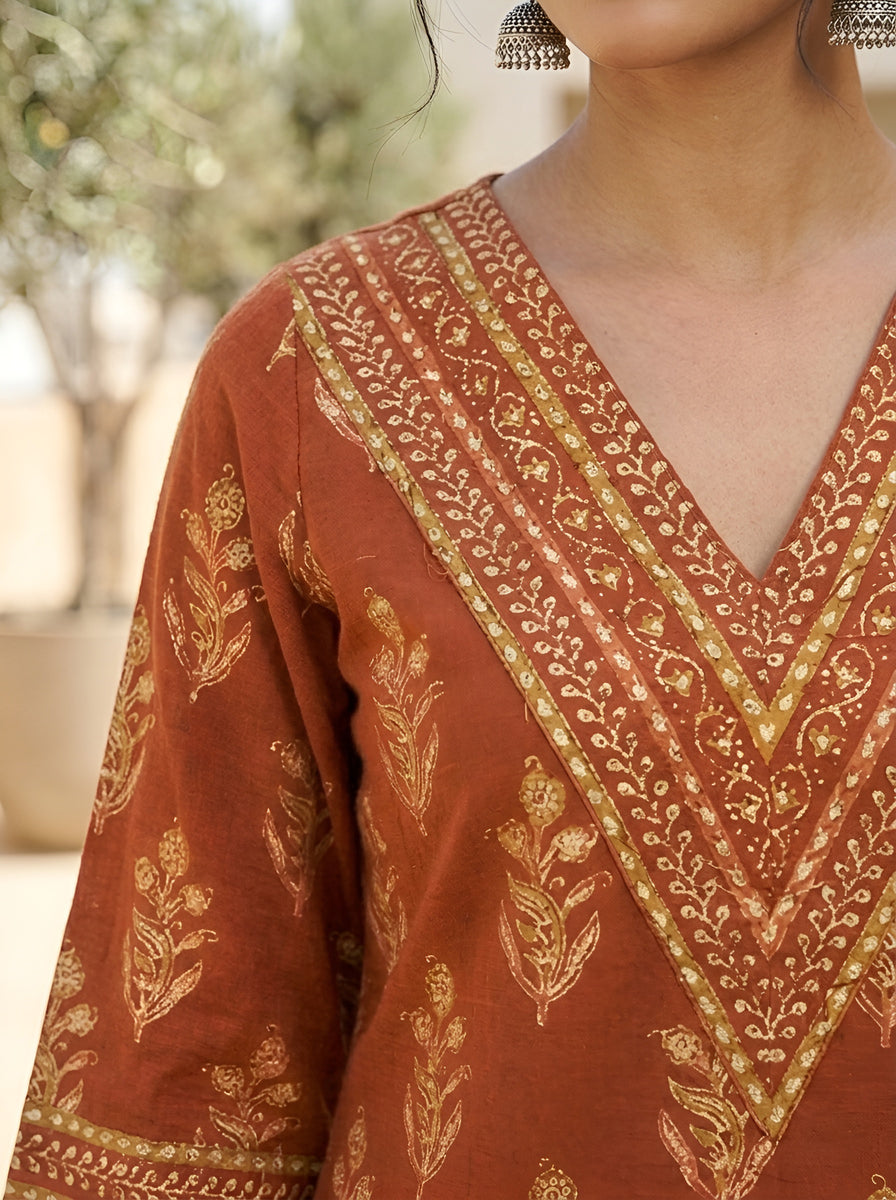 Rust Ethnic Printed Tunic For Women