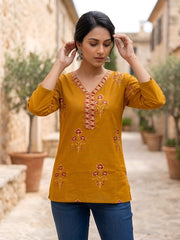 Women Yellow Printed Straight Tunic