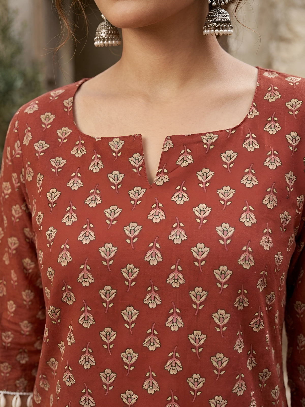 Women Maroon Printed Straight Tunic