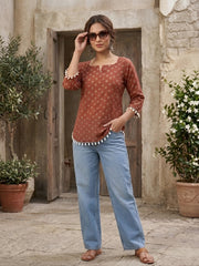 Women Maroon Printed Straight Tunic
