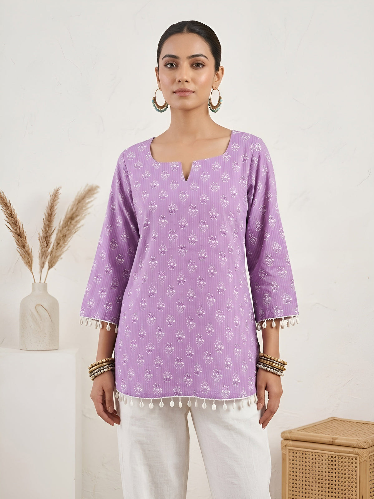 Women Purple Printed Straight Tunic
