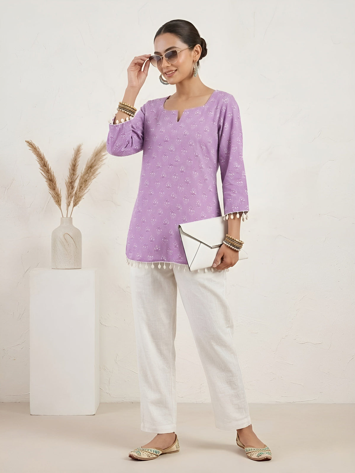 Women Purple Printed Straight Tunic