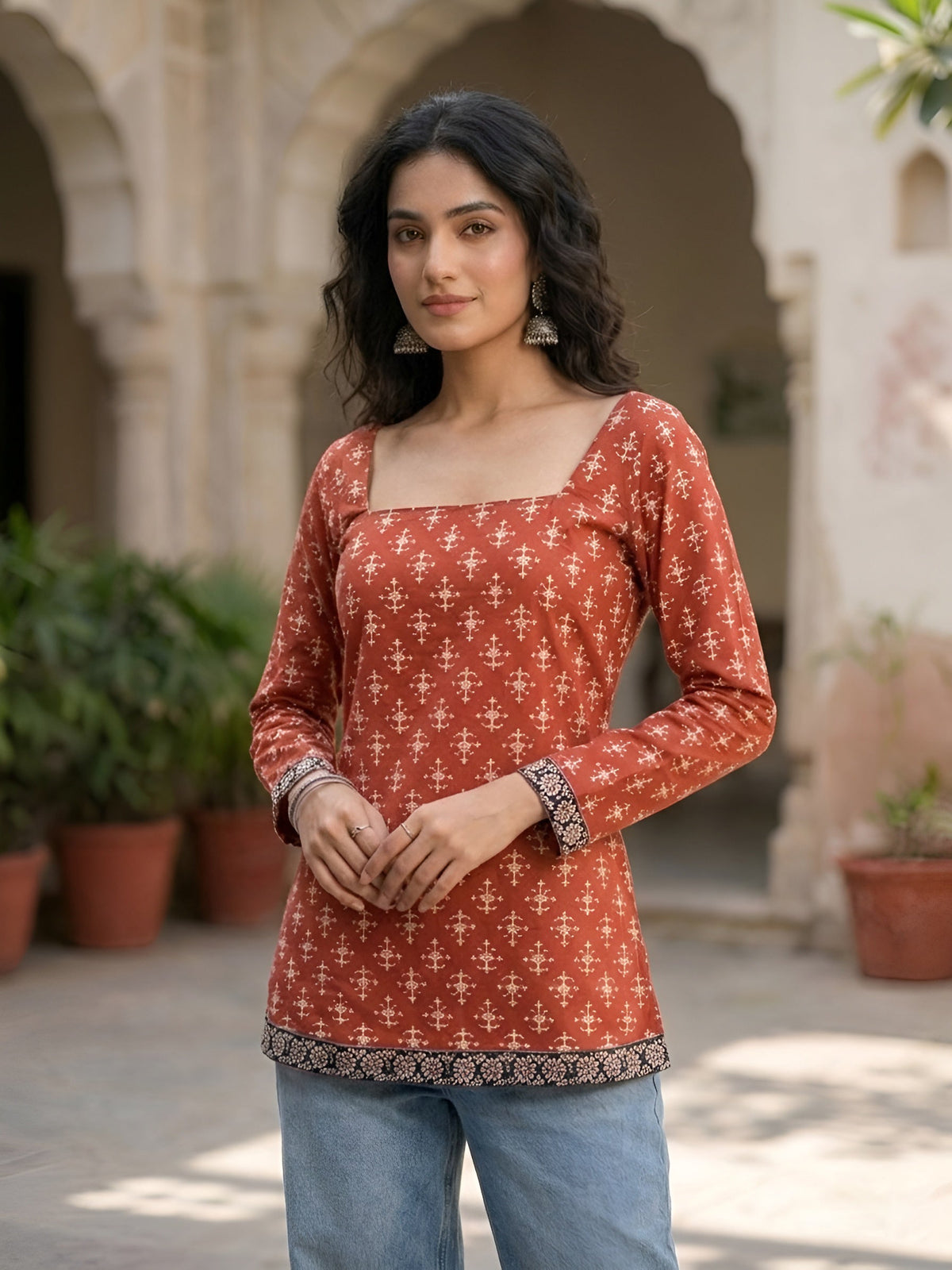 Women Red Printed Straight Tunic