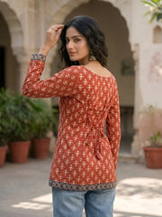 Women Red Printed Straight Tunic