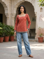 Women Red Printed Straight Tunic
