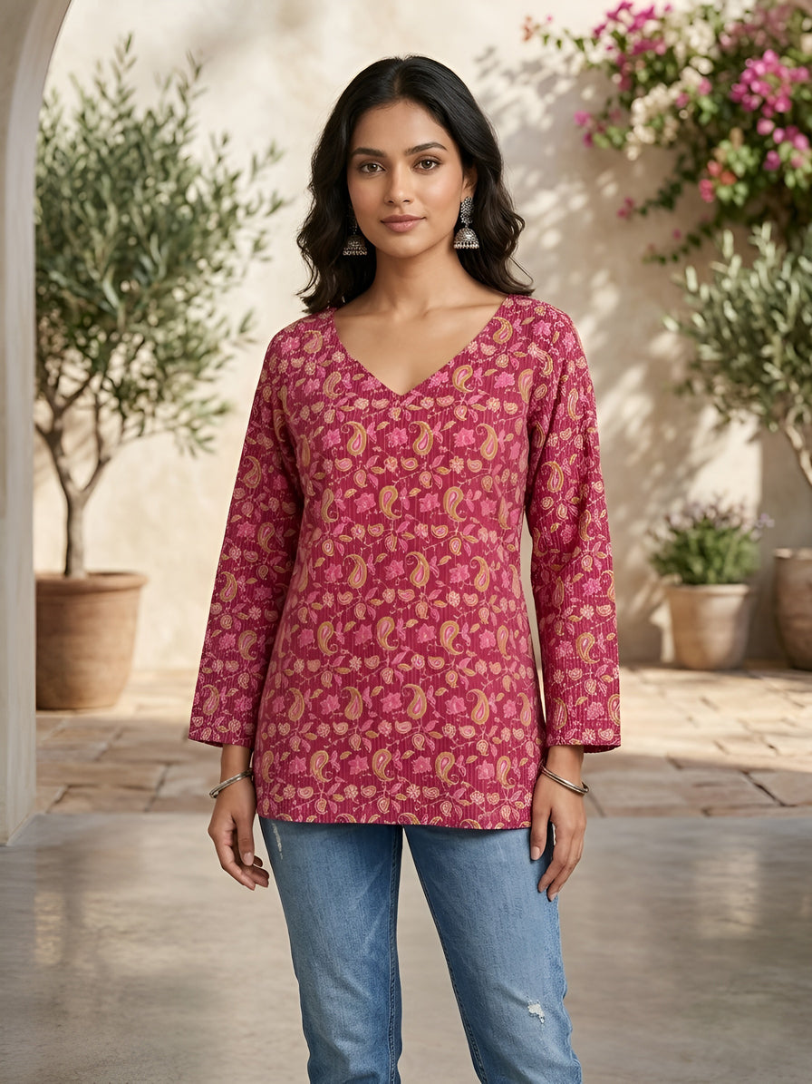 Women Pink Printed Straight Tunic