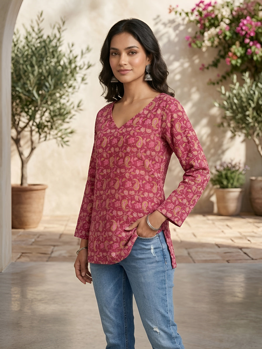 Women Pink Printed Straight Tunic