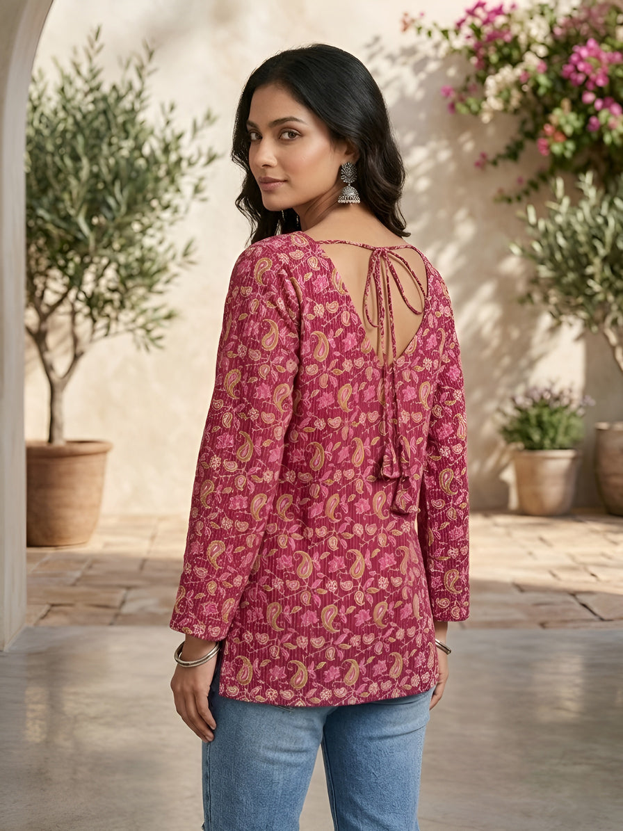 Women Pink Printed Straight Tunic