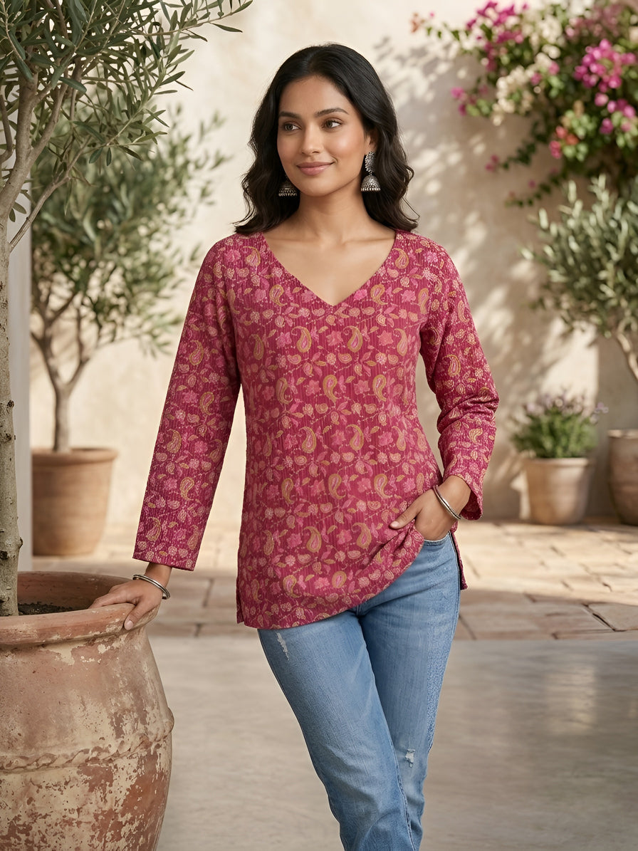 Women Pink Printed Straight Tunic