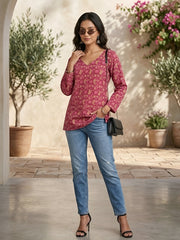 Women Pink Printed Straight Tunic