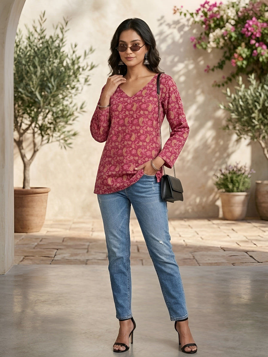 Women Pink Printed Straight Tunic
