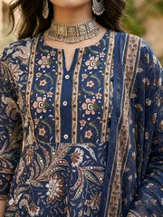 Blue Printed Anarkali Kurta Set With Dupatta for Women