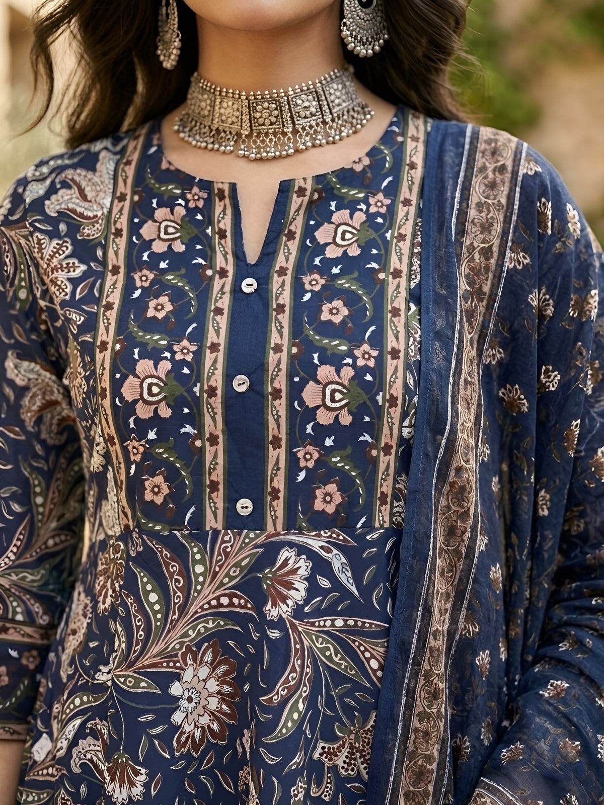 Blue Printed Anarkali Kurta Set With Dupatta for Women