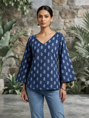Women Blue Printed Straight Tunic