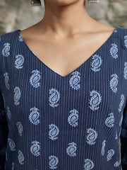 Women Blue Printed Straight Tunic