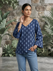 Women Blue Printed Straight Tunic