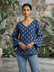 Women Blue Printed Straight Tunic