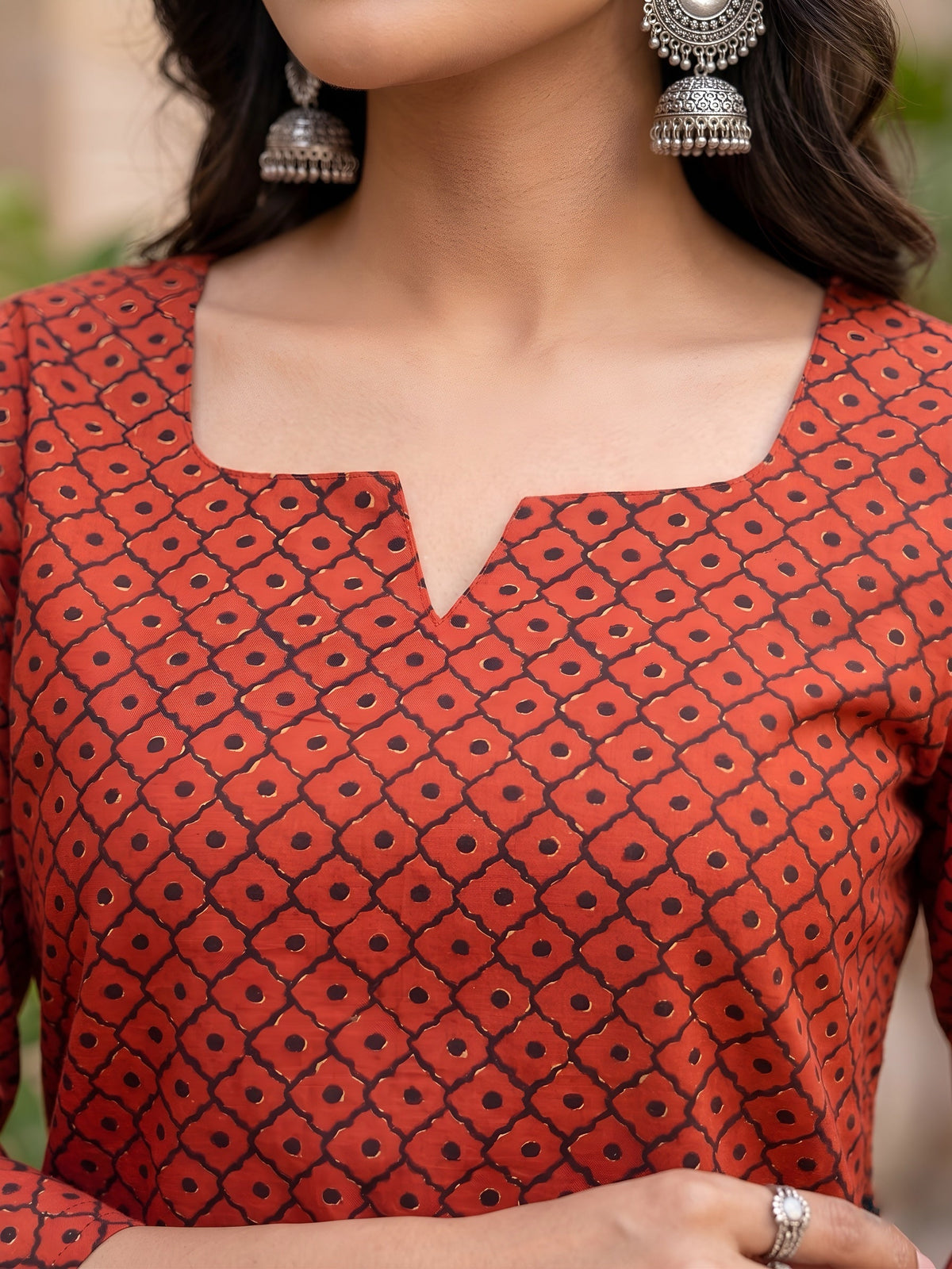Red Ethnic Printed Straight Tunic For Women
