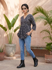 Women Black Printed Straight Tunic
