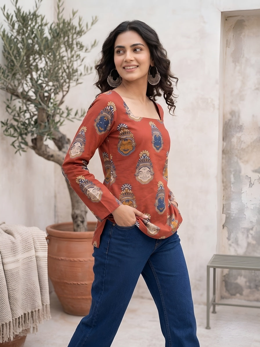 Women Maroon Printed Straight Tunic