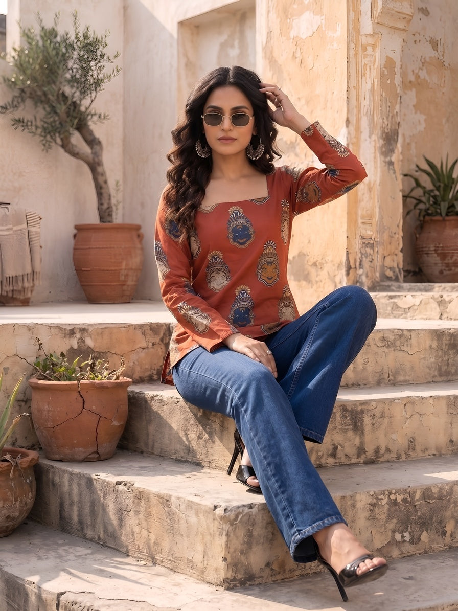 Women Maroon Printed Straight Tunic