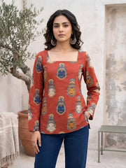 Women Maroon Printed Straight Tunic