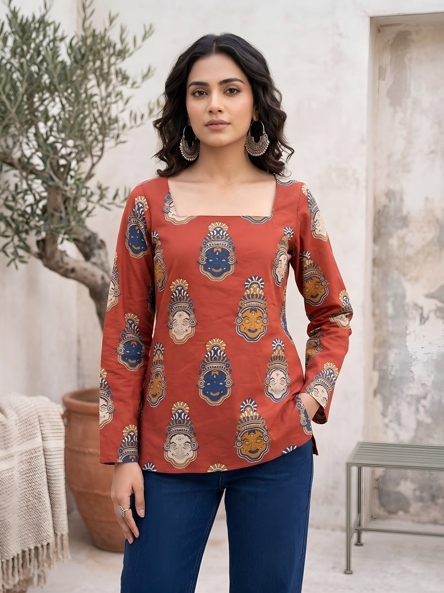 Women Maroon Printed Straight Tunic