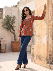 Women Maroon Printed Straight Tunic