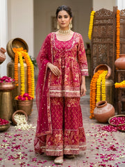Magenta Printed Peplum Kurta Set With Dupatta for Women