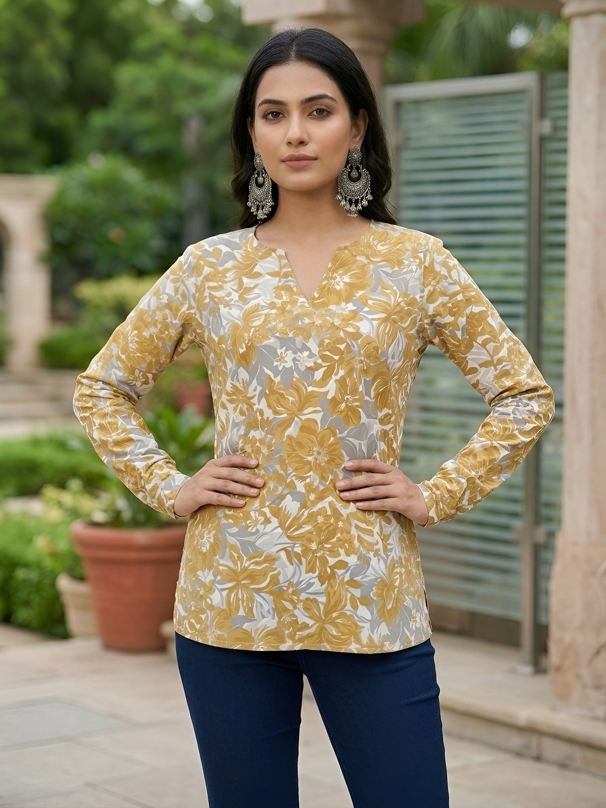 Women Yellow Printed Straight Tunic