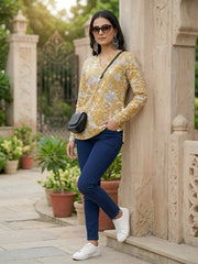 Women Yellow Printed Straight Tunic