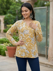Women Yellow Printed Straight Tunic