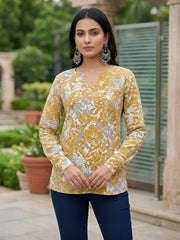 Women Yellow Printed Straight Tunic
