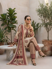 Kamya Beige Printed Straight Kurta Set With Dupatta for Women