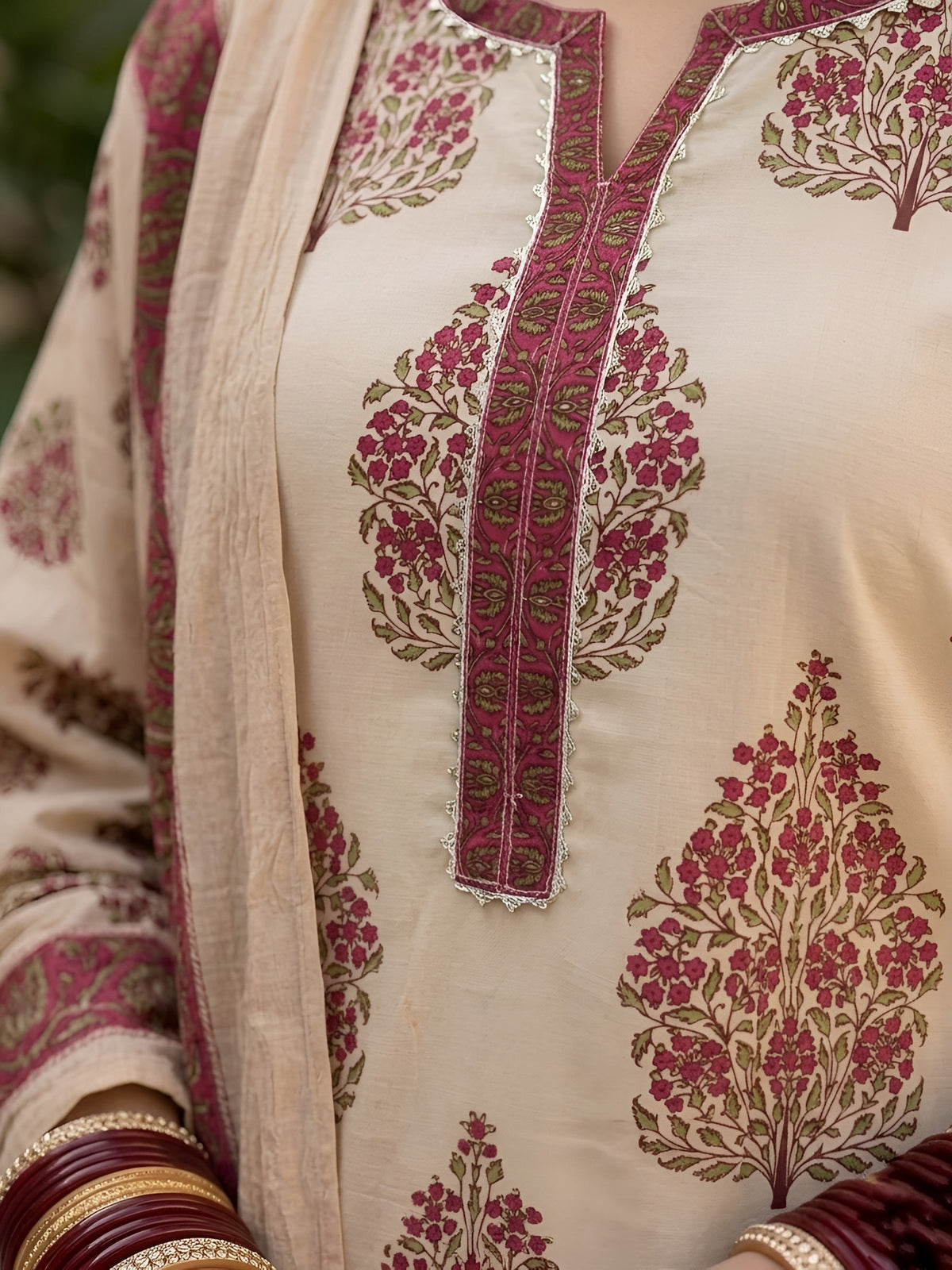 Kamya Beige Printed Straight Kurta Set With Dupatta for Women