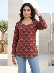 Women Maroon Printed Straight Tunic