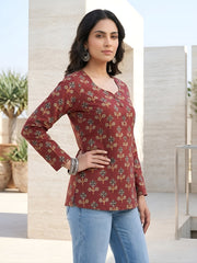 Women Maroon Printed Straight Tunic