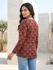 Women Maroon Printed Straight Tunic