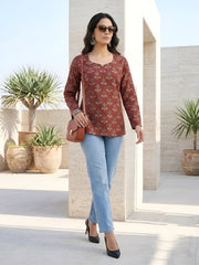 Women Maroon Printed Straight Tunic