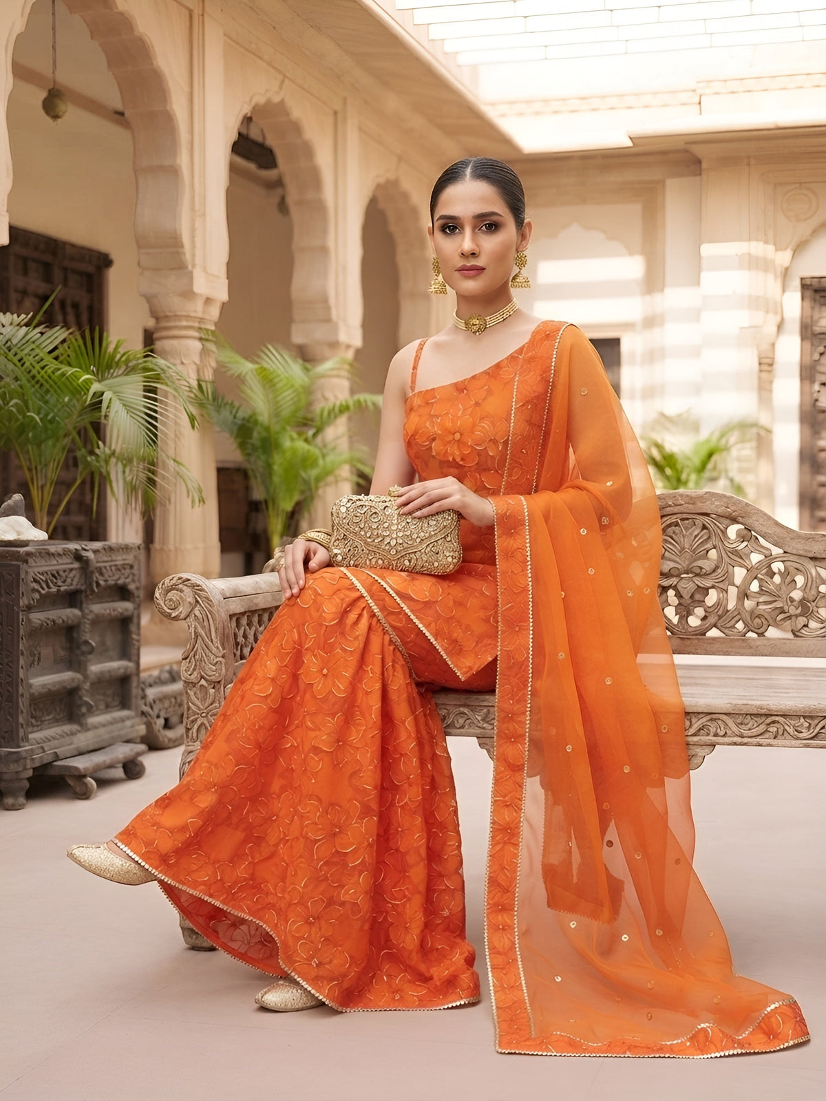 Priya Orange Straight Kurta Set With Dupatta for Women
