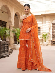 Priya Orange Straight Kurta Set With Dupatta for Women