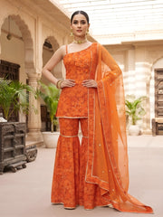 Priya Orange Straight Kurta Set With Dupatta for Women