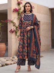 Kaara Blue Printed Anarkali Kurta Set With Dupatta for Women