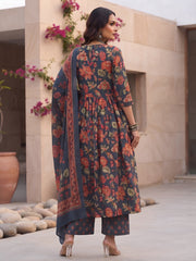 Kaara Blue Printed Anarkali Kurta Set With Dupatta for Women