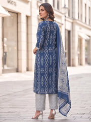 Kripa Blue Printed Straight Kurta Set With Dupatta for Women
