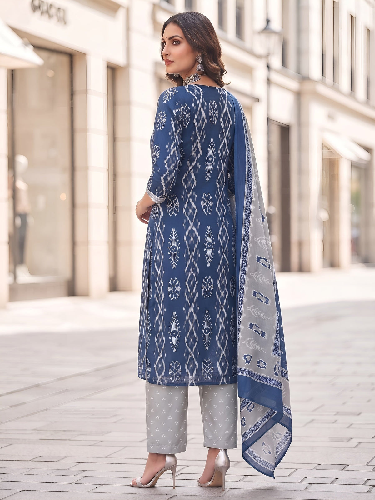 Kripa Blue Printed Straight Kurta Set With Dupatta for Women