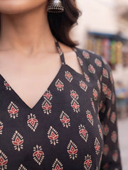 Women Black Printed Short Kurti